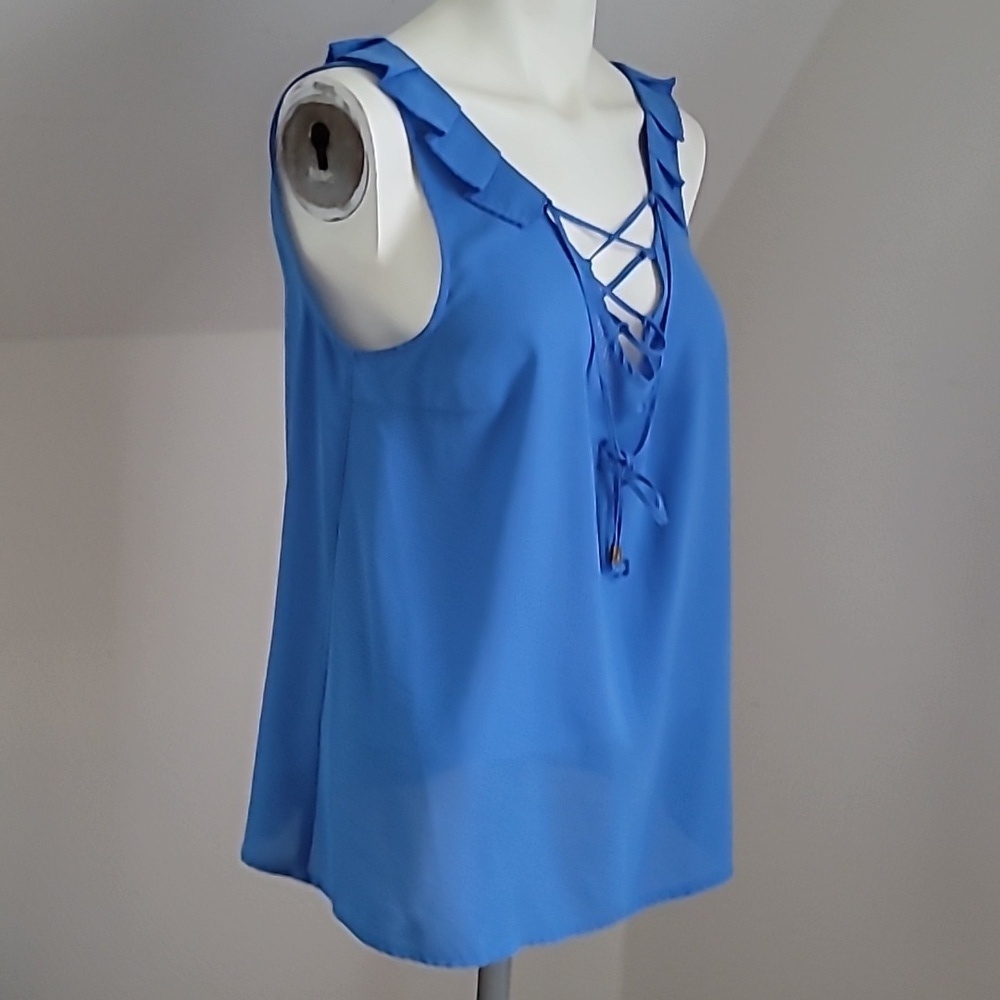 I ❤️ Heart Ronson Sleevless Ruffle V-Neck Blouse, Size M - Picture 3 of 13